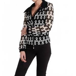 NEW OOLALA eyelet zip jacket in black/white